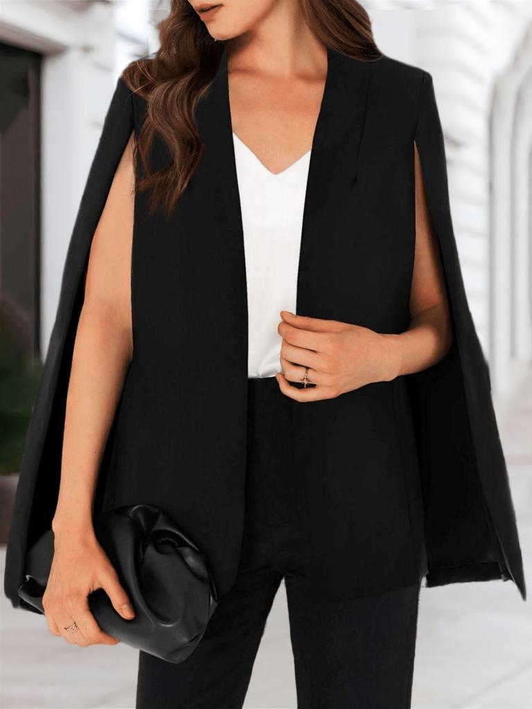 Womens Open Front Cape Blazer Split Sleeve Elegant Office Work Coat