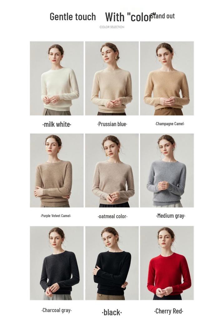 Women's Autumn/Winter Round Neck Pure Cashmere Knit Sweater