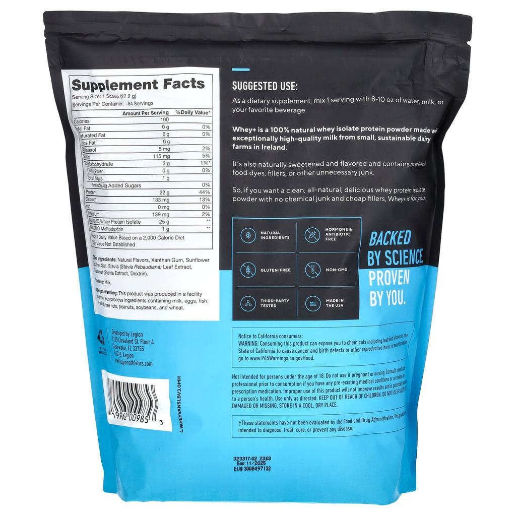 Legion Athletics Whey+, Whey Protein Powder, French Vanilla Flavor, 5 Lbs (2,267.96 G)