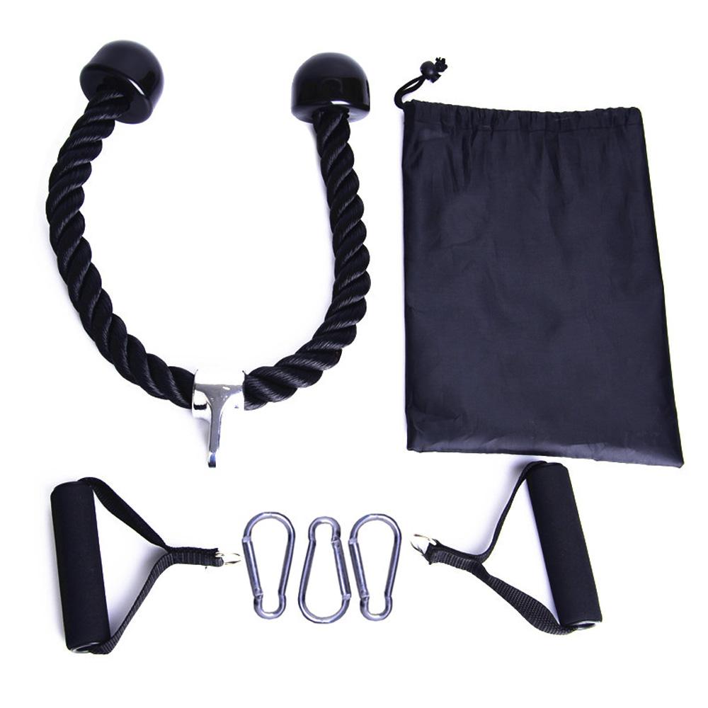 Gym Cable Machine Attachment Set Triceps Pull Down Rope with Resistance Bands Handle and Carabiner Fitness Equipment