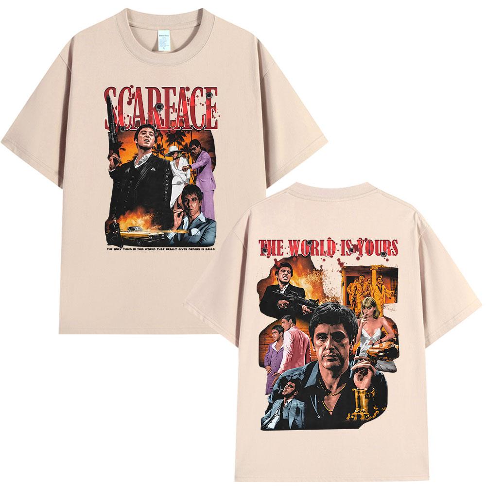 Gangsters Movie Scarface The World Is Yours Tshirt Tony Montana Al Pacino Vintage Tshirts Unisex Women Cotton Oversized T Shirts