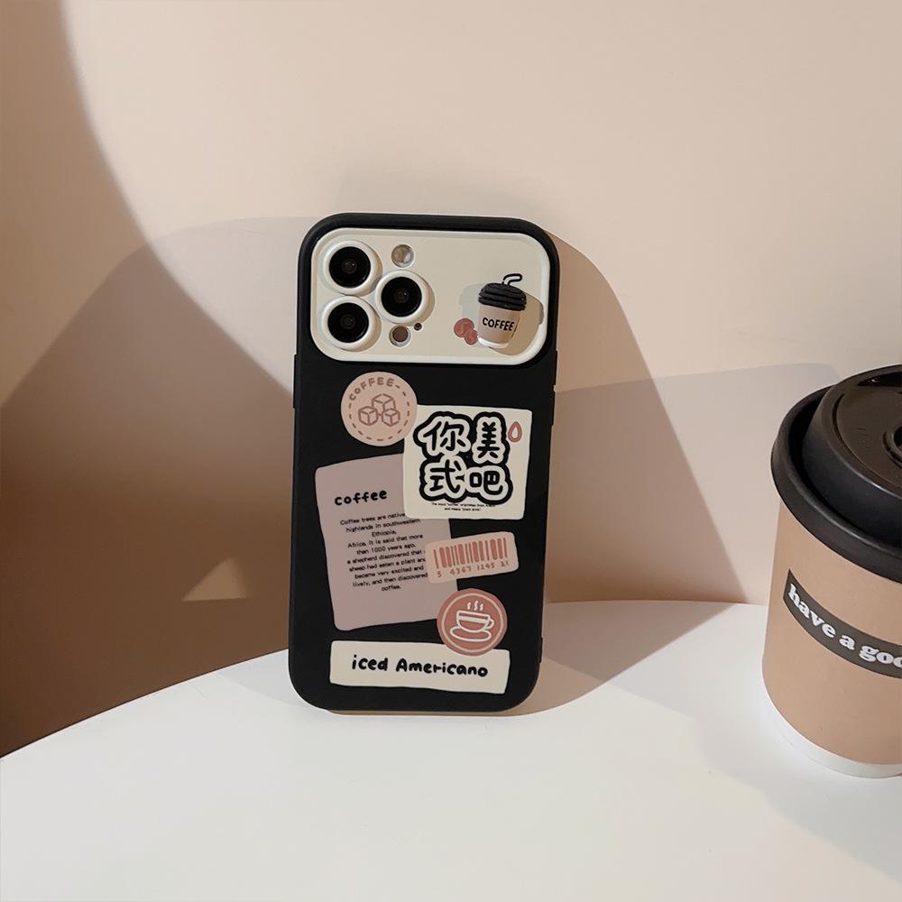 Suitable for iPhone 17 phone case, 3D coffee cup design, for iPhone 15, 13 Pro Max, personalized label, large display window, 12