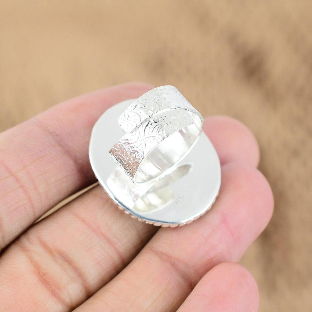 Подарок на день рождения для нее Натуральный ларимар Мульти-камень Регулируемое кольцо 925 серебро