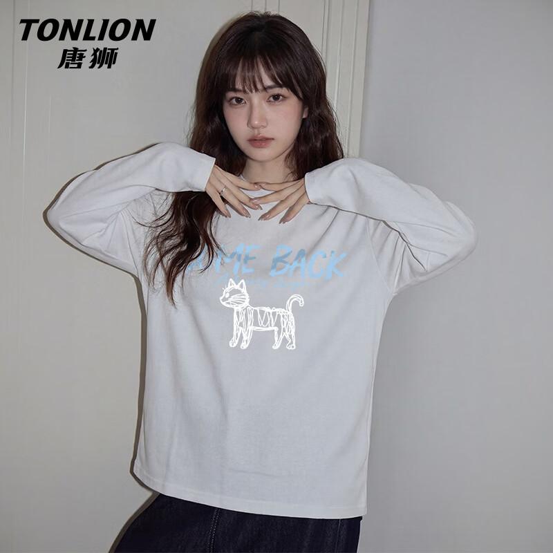 Женская хлопковая футболка с длинным рукавом и графическим принтом кошки TonLion