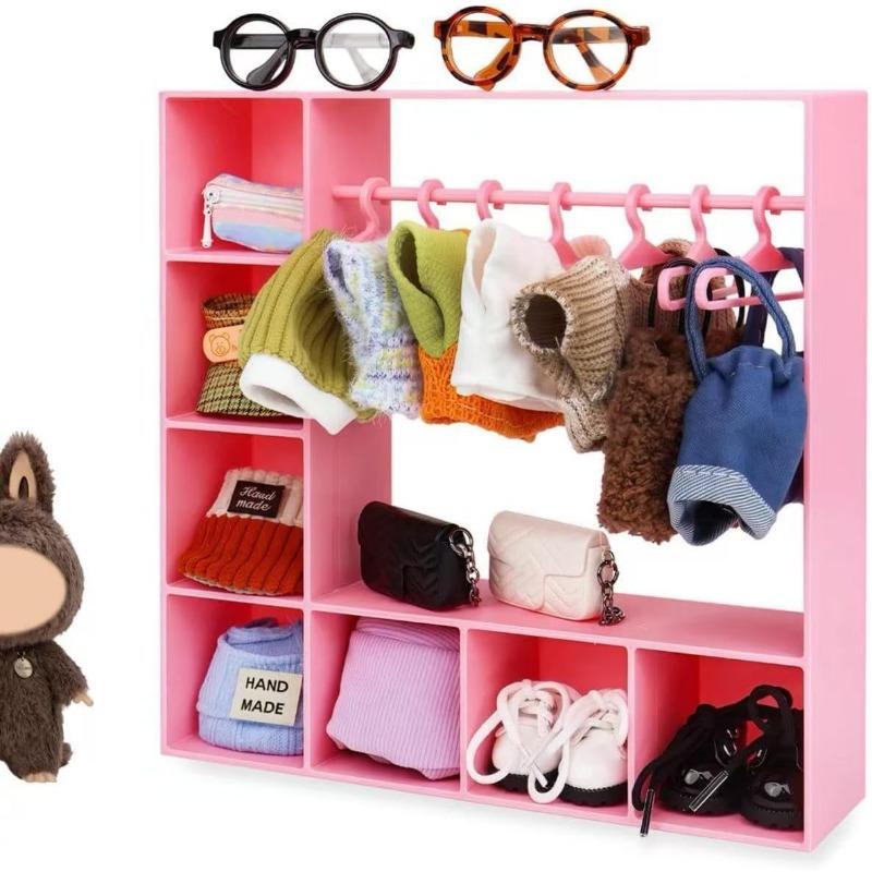 Шкаф для кукольной одежды для Лабубу, Аксессуары для кукол для одежды Лабубу, Кукольный гардероб Аксессуары для кукольного домика для кукол 15/17 см Одежда с 10 вешалками