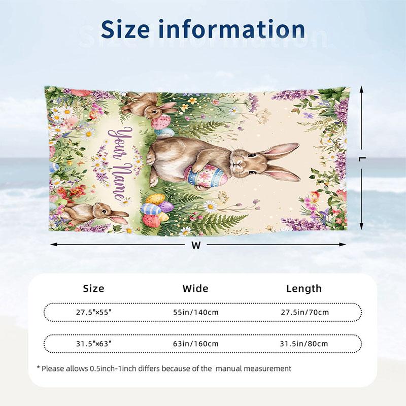 Easter Bunny Theme Beach Towel Personalized Custom Name & Text Soft Quick Dry Beach Towel for Swimming Travel