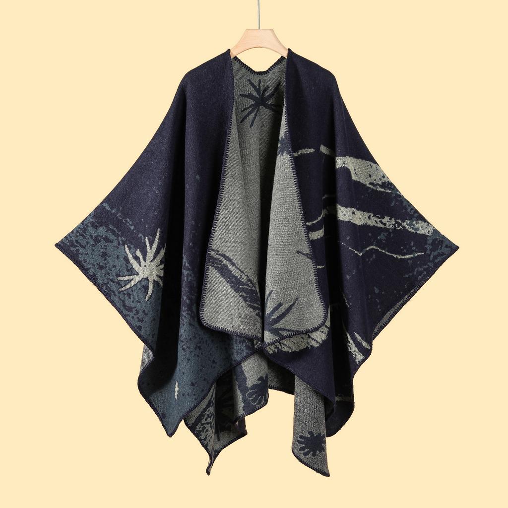 Shawl Imitation Cashmere Knitted Scarf Split Fork Oil Painting Cape Cloak Outside