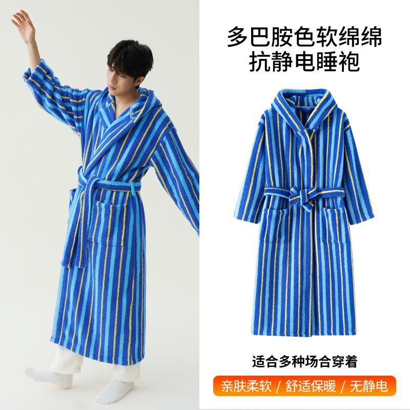 Coral Fleece Thick Bathrobe Couples Warm Soft Loungewear Men Women Winter Sleep Robe