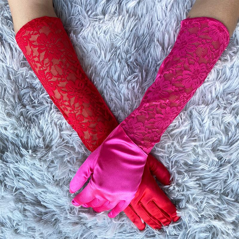 Стрейч-сатиновые перчатки, Кружевные перчатки, Свадебные аксессуары для одежды по этикету, Перчатки для выступлений