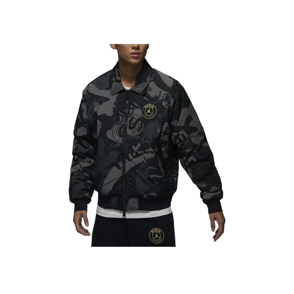Jordan X PSG Collaboration SS24 Paris Saint-Germain Allover Print Повседневная куртка с длинным рукавом Мужская куртка черного цвета FN5321-010