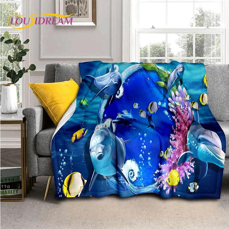 3D Иллюзия Подводный Мир Морское Дно Мультяшная Акула Дельфин Плед, Мягкий Плед для Дома Спальни Кровати Дивана Покрытие для Путешествий Дети