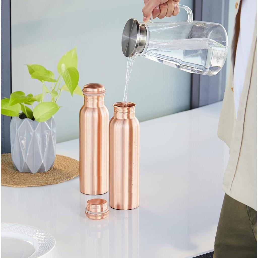 Copper Water Bottle | Pure Copper Water Bottle I Leak Proof & Rust Proof I Copper Bottle for Home, School & Office | Matte Finish | 950 Ml | Set of 2