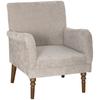 Lounge Chair, 1-Seater Sofa, High Backrest, Linen Fabric, Rubberwood Legs, Grey