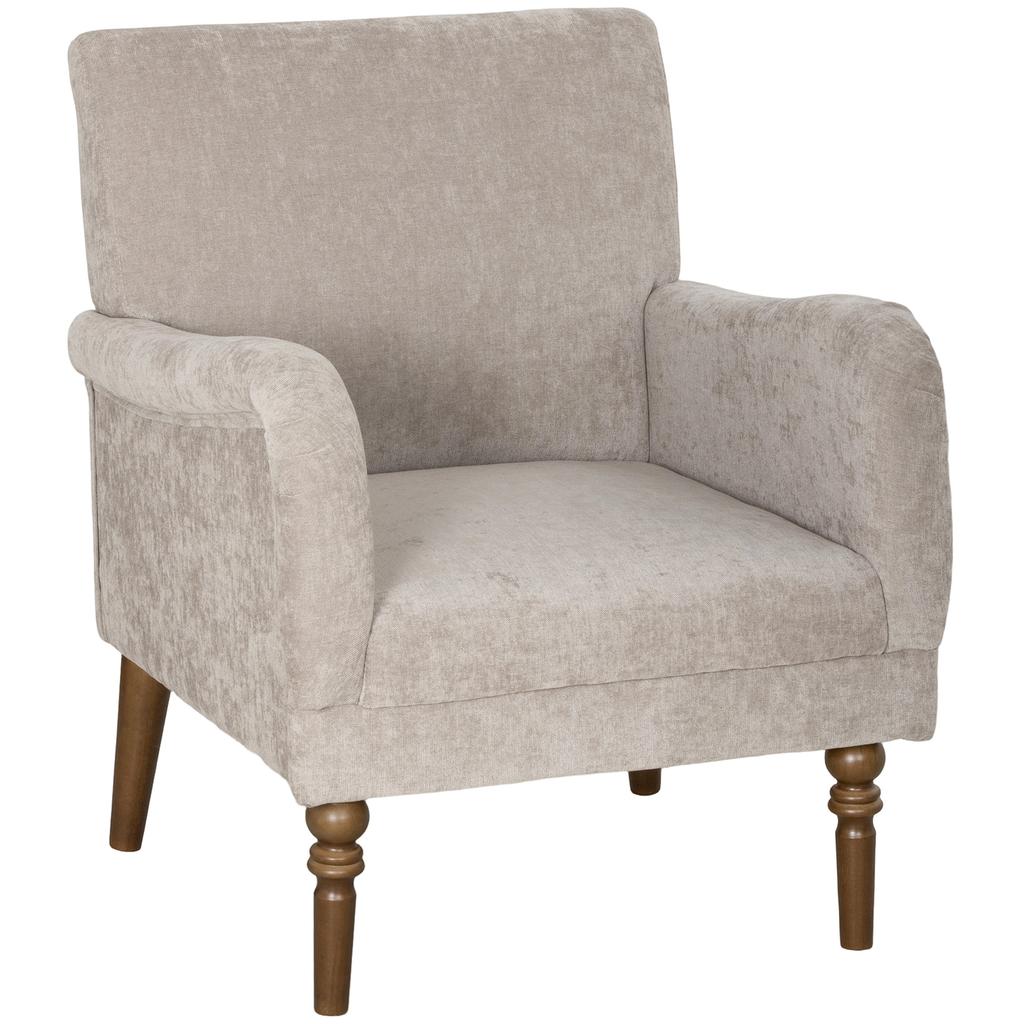 Lounge Chair, 1-Seater Sofa, High Backrest, Linen Fabric, Rubberwood Legs, Grey