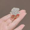 Women Brooch High-Gloss Rhinestone Inlay Sparkling Rose Flower Design Lapel Pin Non-Slip Buckle Zinc Alloy Scarf Badge