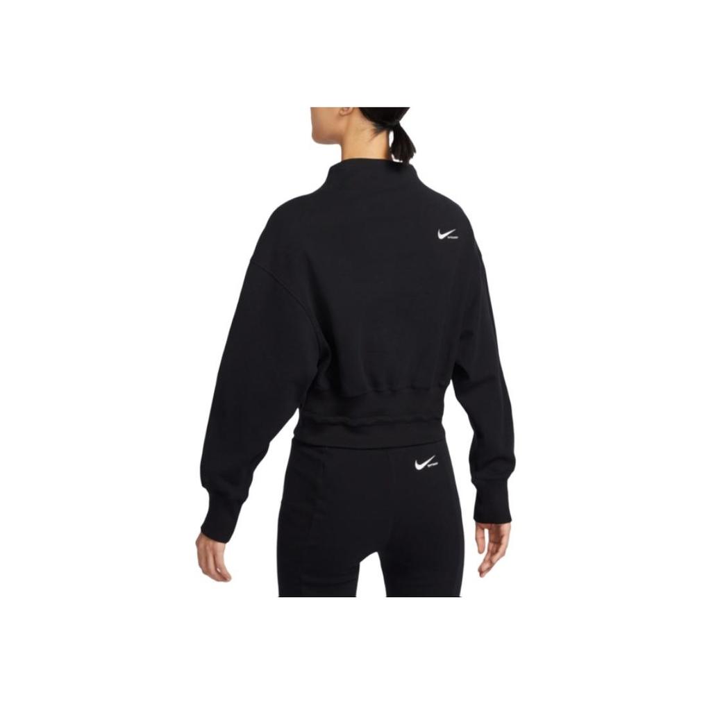 Nike Спортивная коллекция логотипа полувысокий воротник короткая повседневная толстовка женская толстовка черная FB8753-010