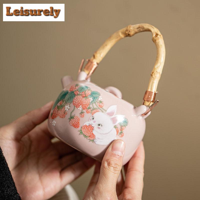 230 мл креативный розовый чайник Ru Kiln Liftbeam элегантный чайник с клубничным кроликом заварочный чайник с заварником китайский чайный набор