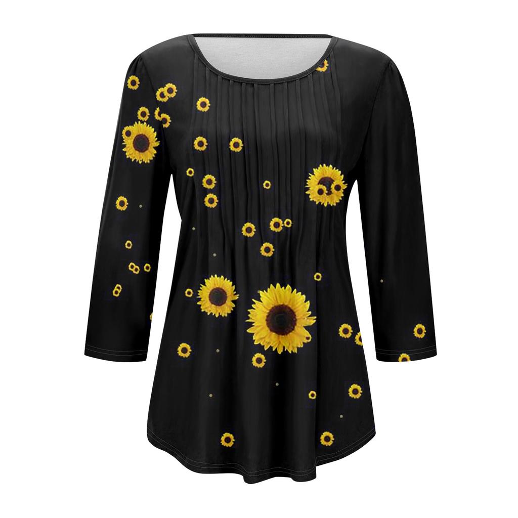 Рубашки с рукавом 3/4 для женщин, модные, повседневные, с круглым вырезом, с принтом, футболка, топ