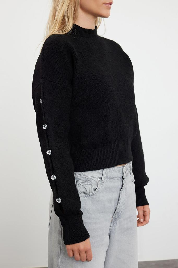 Женский свитер в элегантном стиле, мягкий текстурированный трикотаж на пуговицах с камнями, свитер