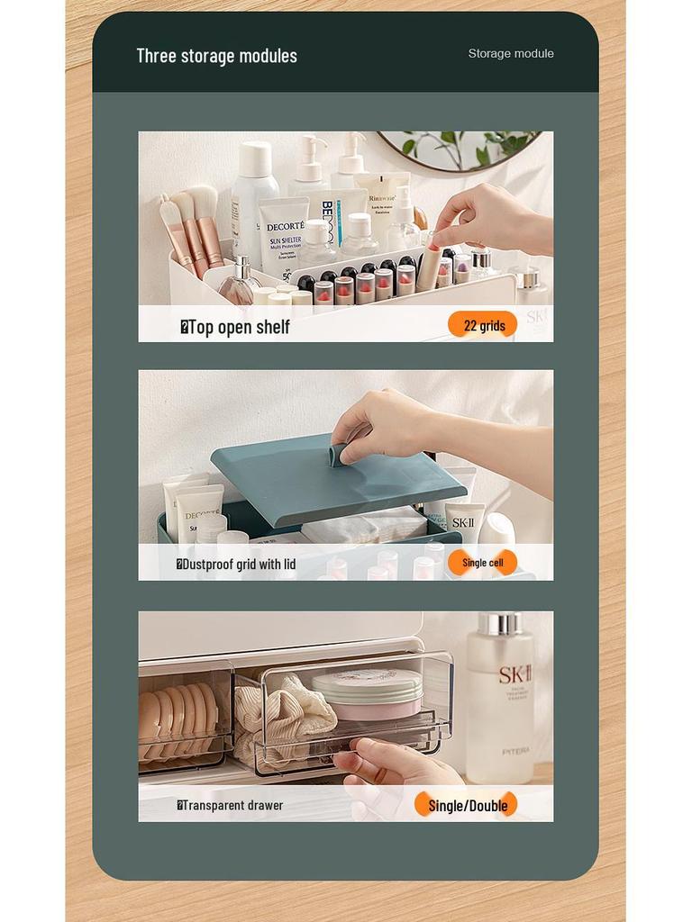 Прозрачный настольный органайзер для косметики с ящиками для губных помад, средств по уходу за кожей, кистей для макияжа и масок