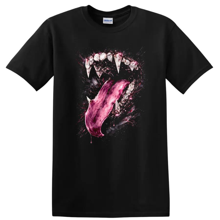 Fang Teeth Tongue Graphic Design T Shirt for Animal Lovers w/ Creative Tee