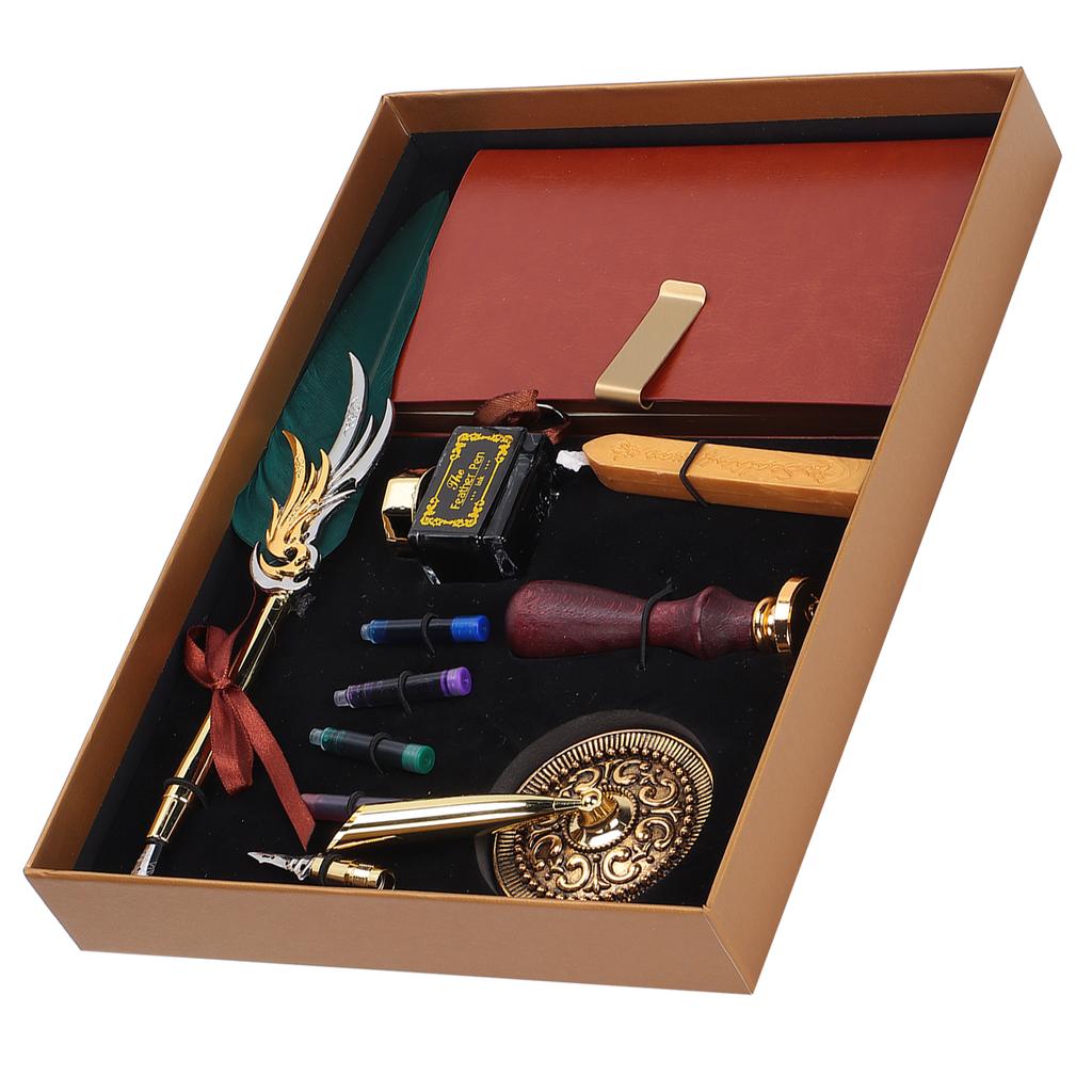 Dip Calligraphy Pen Set Feather Ink Sac Fountain Pen Gift Box Kit with Lacquer Stamp ToolSP139035