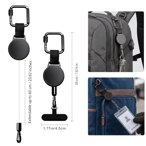Double buckle anti-theft retractable mobile phone lanyard two-piece set concave square buckle black.