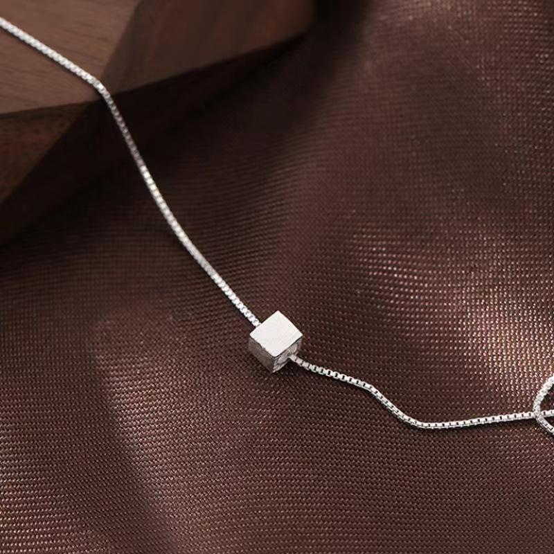 Простое ожерелье ручной работы с геометрическим квадратом, женское ожерелье из стерлингового серебра в стиле холодного хип-хопа, высокое чувство