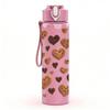1PC Stacked Brown Heart Pattern Print 750ml Color Plastic Sports Water Bottle Leakproof Flip Straw Lid Suitable for Sports Office Home Use