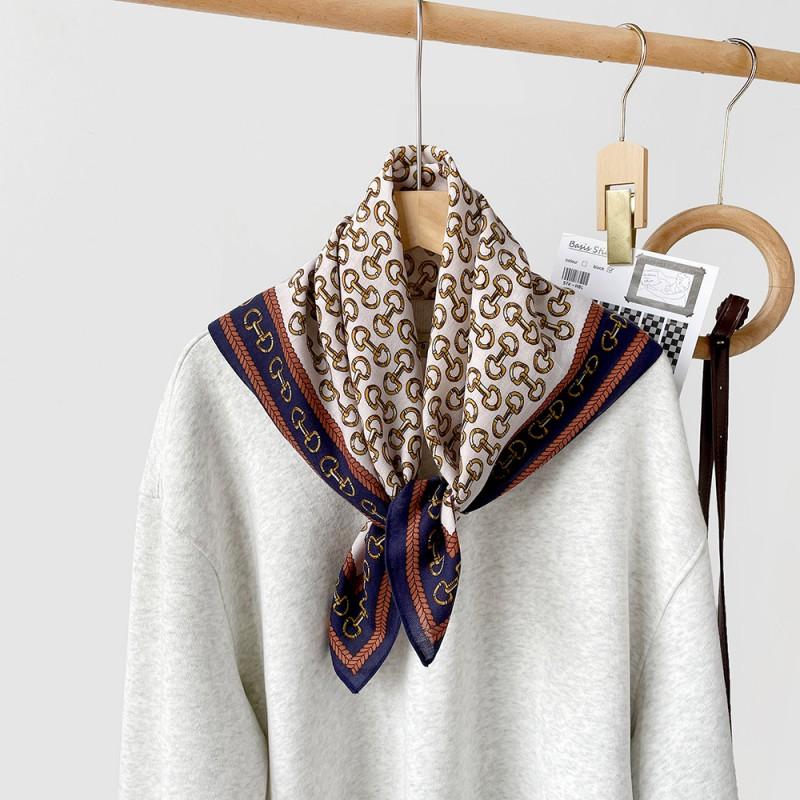 Herringbone Cashmere Blend Square Scarf Women Lightweight Vintage Print Neck Wrap 65x65cm Elegant Accessory
