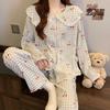 Retro Dots Plaid Cherry Print Lace Women Pajamas Fashion Literary Chic Doll Collar Homewear Spring New Cloud Cotton Lounge
