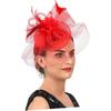 Mesh Flower Headband with Decorative Plume Red Wedding Tea Party Cocktail Hat for Women Special Occasion Accessories