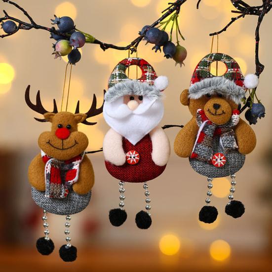 Christmas Hanging Decoration Reindeer Cloth 3D Santa Claus Snowman Bear Doll Pompom Leg Cute Handmade