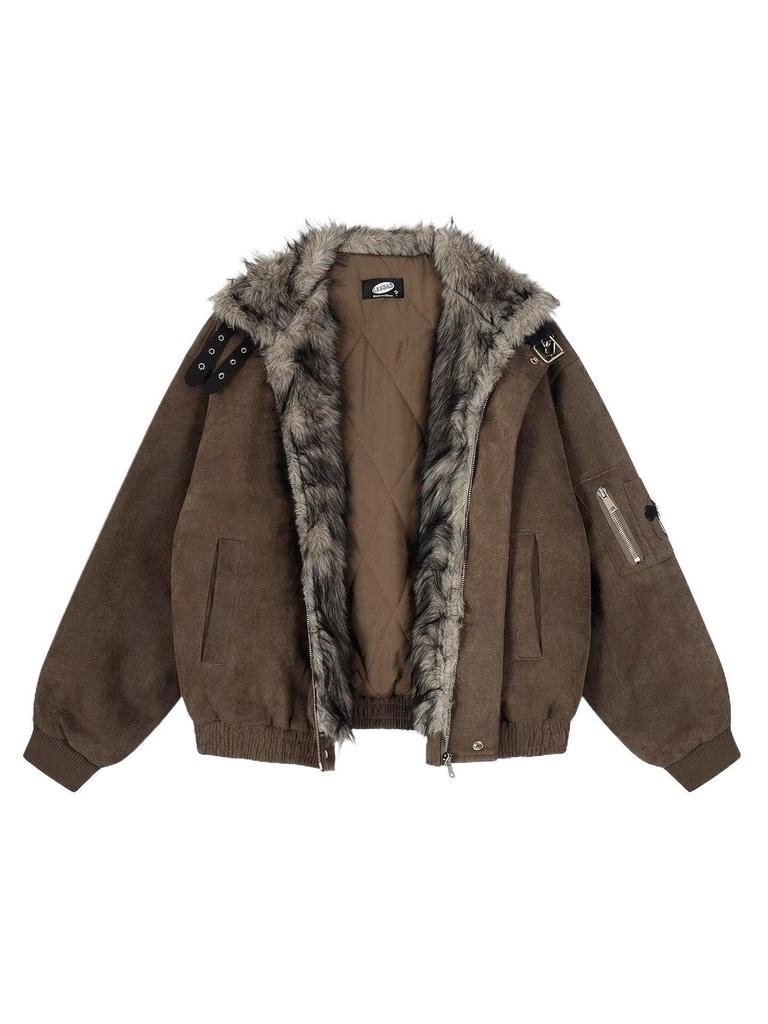 Japanese Retro Stand Collar Lambswool Men's Winter Jacket - Trendy Loose Fit, Thick & Warm for Couples