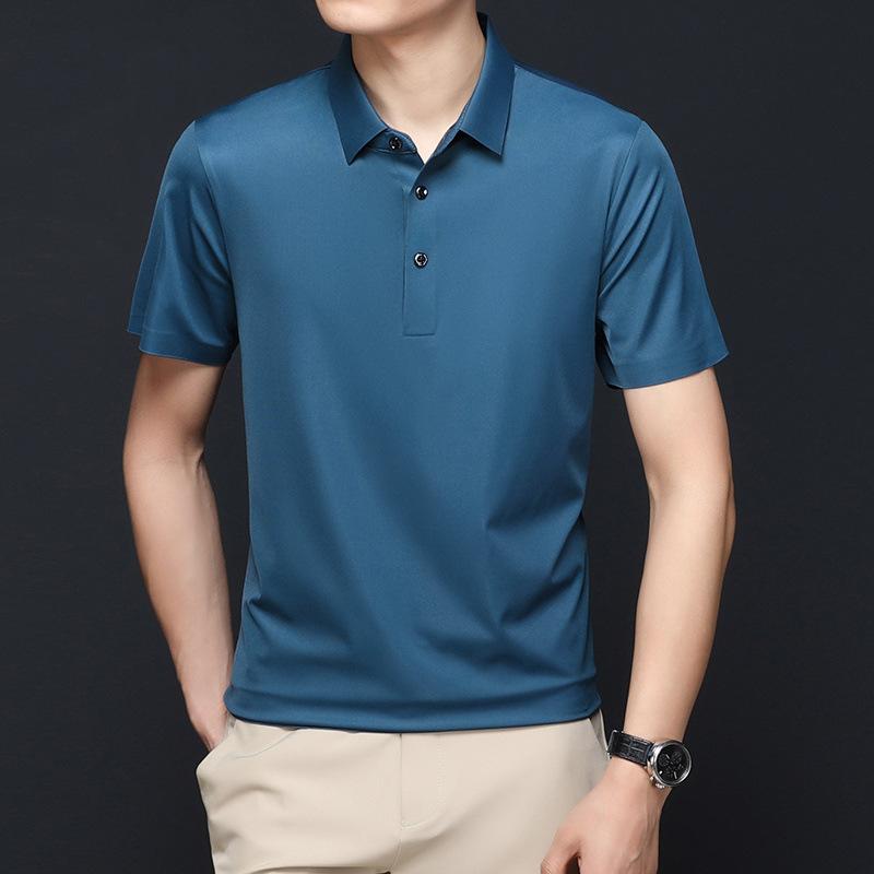Летние мужские футболки, модные футболки с короткими рукавами, деловые повседневные футболки с лацканами для людей среднего и пожилого возраста