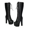 Platform Tall Boots Women's Knee High Boots Sung Fit Super High Heels Shoes Lace Up Sexy Dance Party Footwear