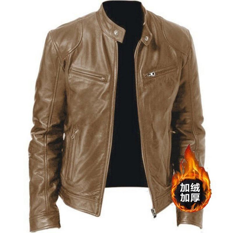 European and American men's clothing men's leather jacket male teen stand-up collar punk men's locomotive leather jacket plus logo