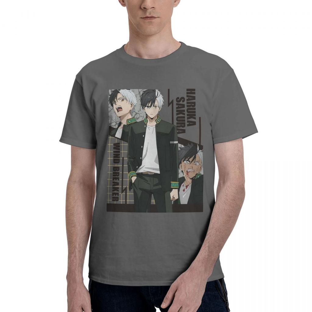 HARUKA SAKURA Wind Breaker T-shirt Y2K Clothes Oversized Cotton T-shirts for Men Short Sleeve