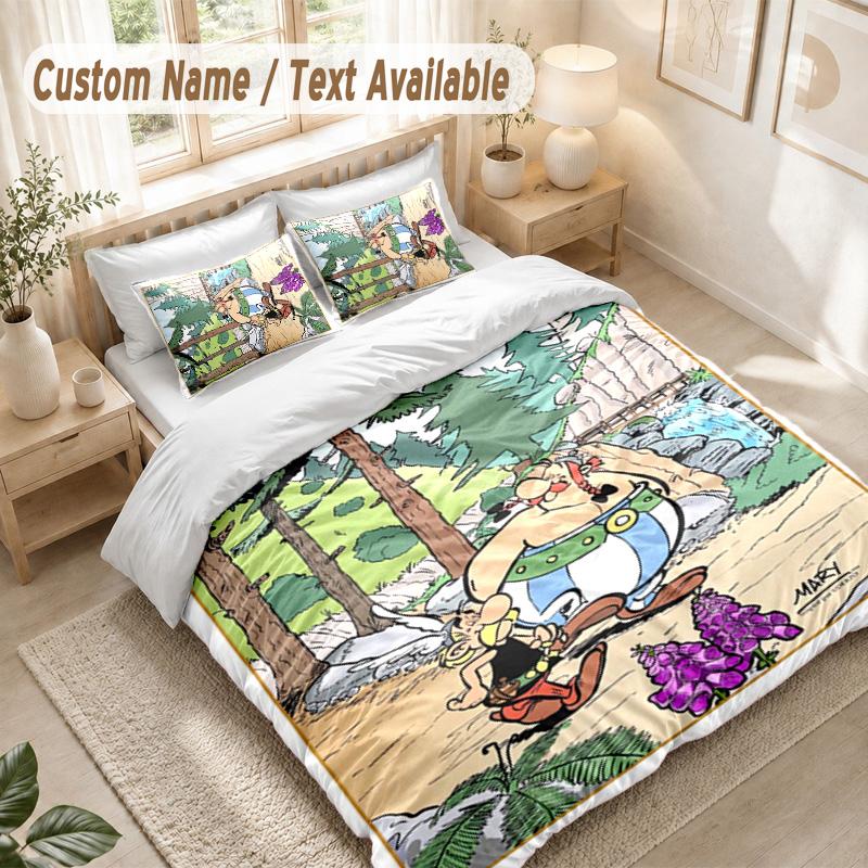 Asterix & Obelix Bedding Set, 1 Duvet Cover & 2 Pillowcases Soft Comfortable Bedroom Home Textile Decor
