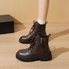 Женские зимние ботинки повседневные коричневые короткие мотоциклетные ботинки уличный стиль черные теплые ботильоны с мехом большого размера
