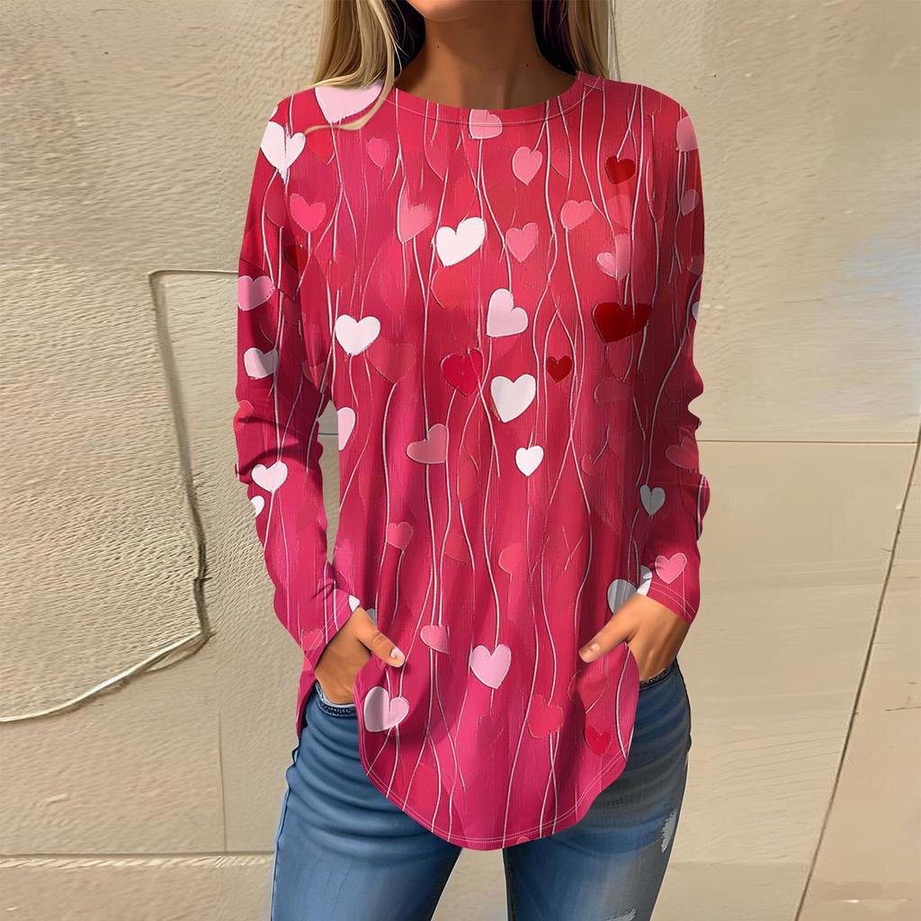 Футболки женские осенние повседневные рубашки с длинным рукавом толстовка винтажный графический принт топ пуловер ко Дню святого Валентина