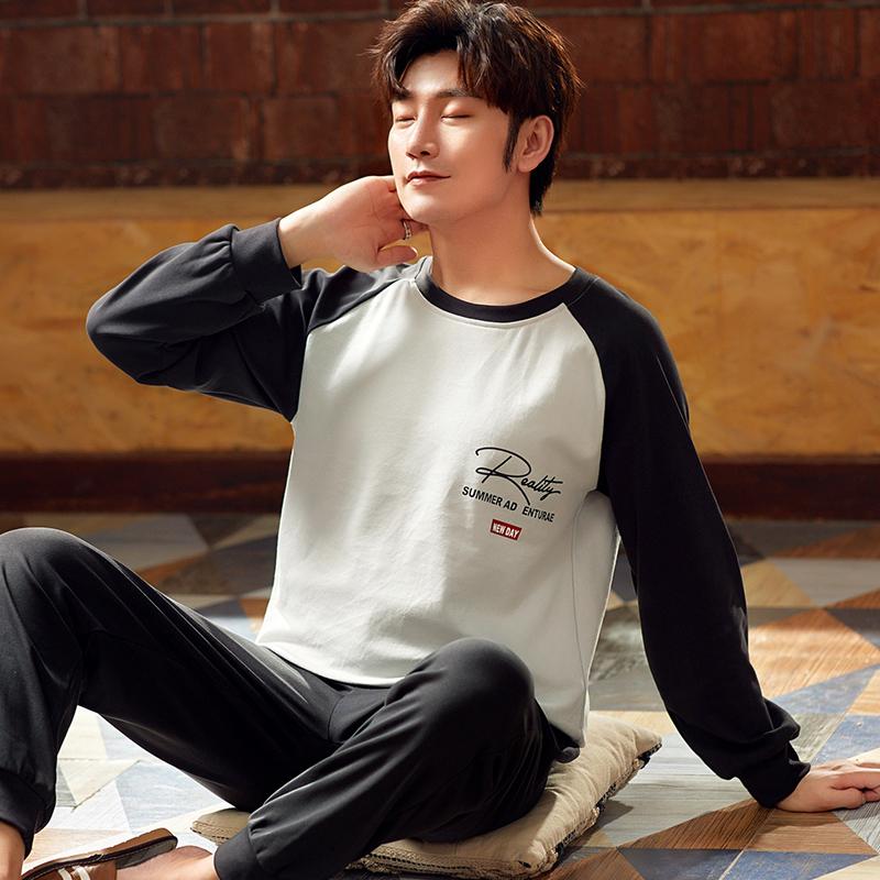 Весенние длинные рукава спальные топы брюки ночная одежда для мужчин хлопковые пижамы костюм мужской мультфильм повседневная домашняя одежда Pjs Homme