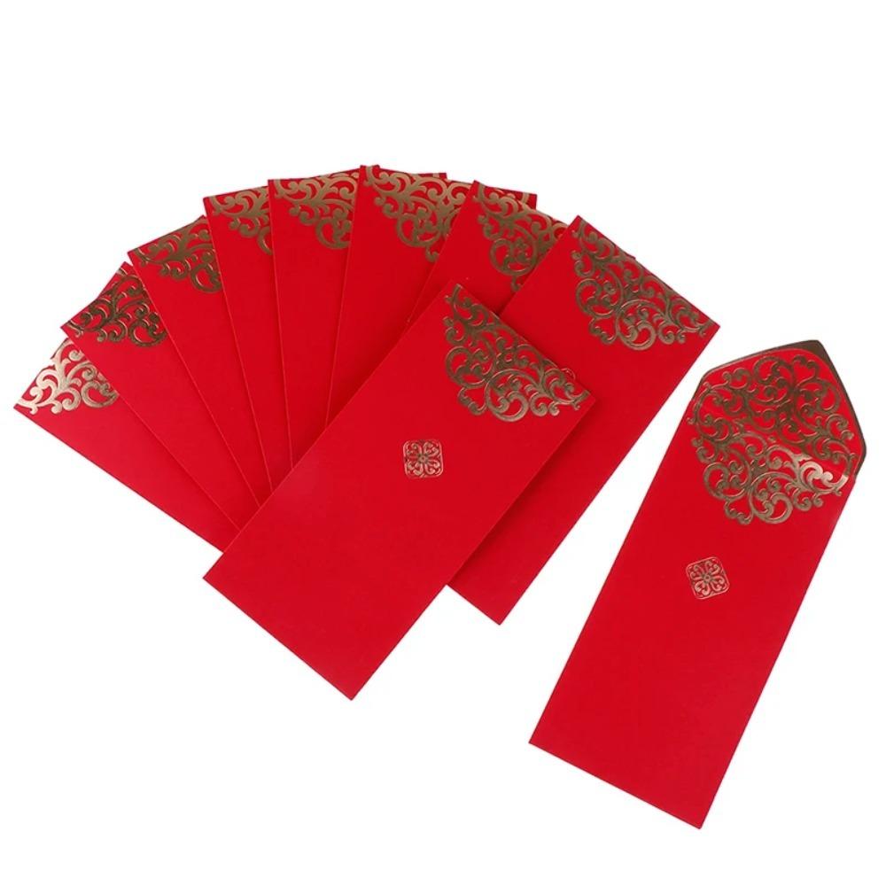 10pcs Simple Style Gold Printing Red Pocket Paper Lucky Money Bag Chinese Red Envelopes Wedding