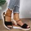 Fashion Women Shoes Style Pleated Leopard Sandals Buckle Decor High Heel Wedge Sandal Woman Summer Outdoor Platform Shoe Sandalias Mujer