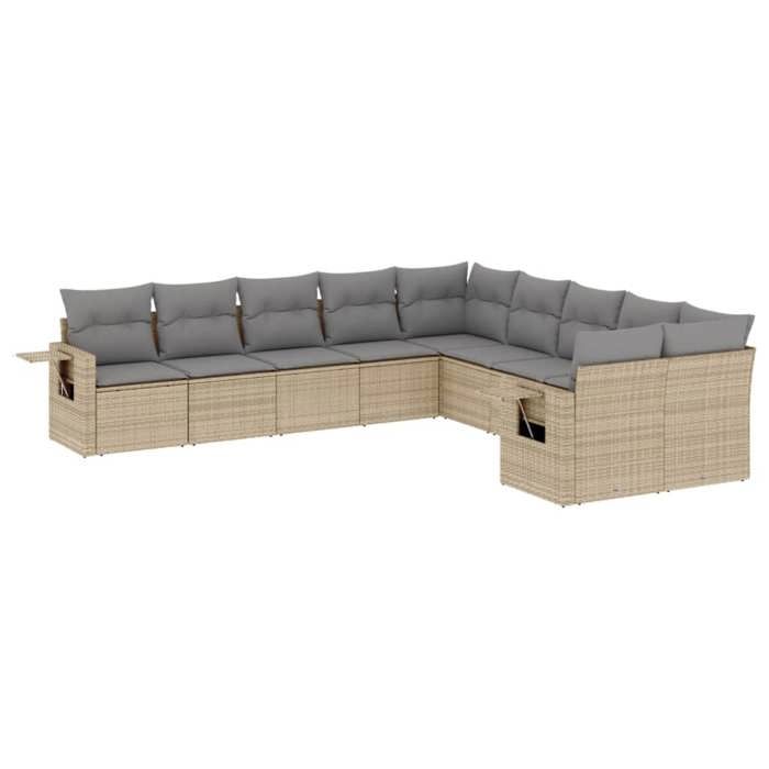 VidaXL Salon de Jardin avec Coussins 10 pcs, Canapés de Terrasse, Ensemble de Meubles de Patio, Mobilier d'Extérieur, Beige 3220708