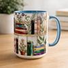 Bookshelf Pattern Flower Ceramic Milk Cup Fun Bookworm Gift Bronzing Colored Glaze Floral Ceramic Coffee Mug Nordic Pink Blue