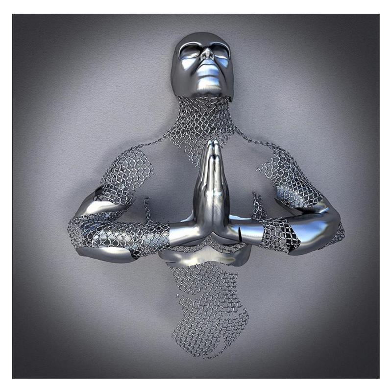 3D Visual Gold Silver Metal Figure Art Statue Canvas Painting Romantic Abstract Posters and Prints Wall Pictures Modern Home Decor for Living Room