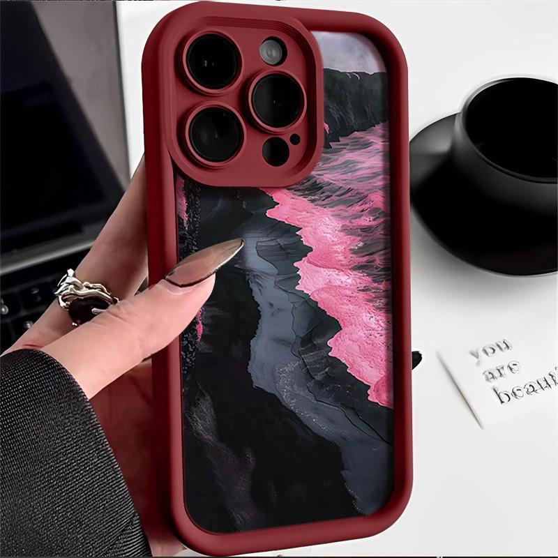 Pink Sea Wave Silicone Case for iPhone 13/14/15/16 Pro Max - Full Coverage and 17-Day Eye Protection