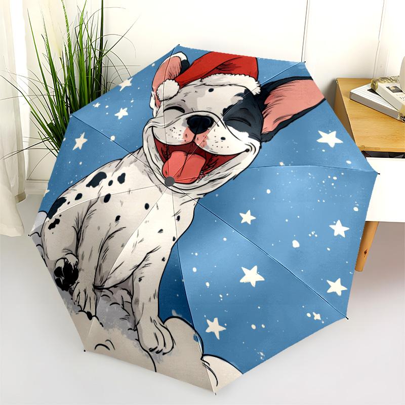 0106 Snowflake Dog pattern, automatic folding umbrella, portable and foldable design, 8 ribs, a Christmas or birthday gift.