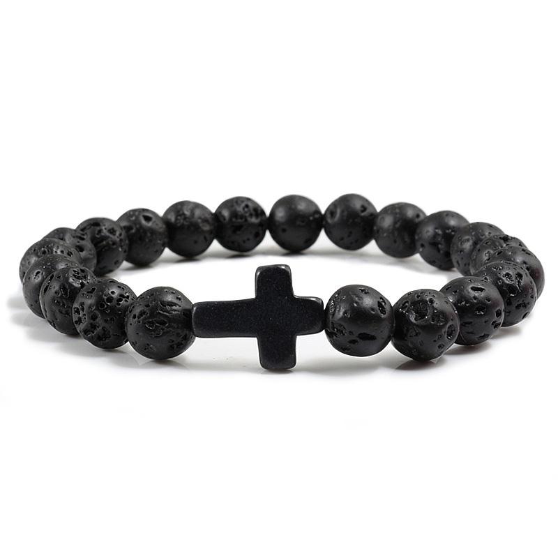 1PC Men Women Gift Cross Charm Beaded Bracelets Matte Bracelet Jewelry Handmade Natural Stone Prayer  Accessories